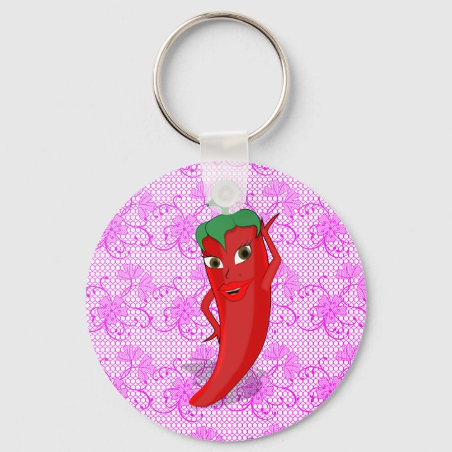 Fiesta Bridal Shower With Red Hot Pepper Diva Key Ring (Front)