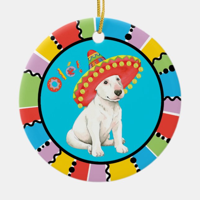 Fiesta Bull Terrier Ceramic Tree Decoration (Front)