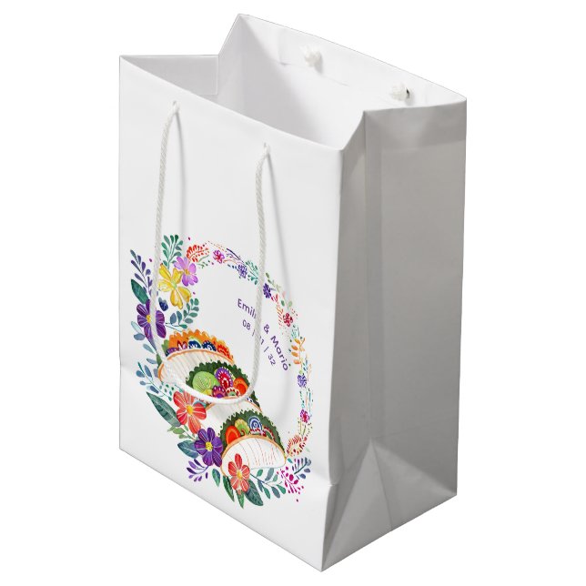 FIESTA Cacti Folkart Flowers Custom Medium Gift Bag (Front Angled)