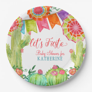 Fiesta Cactus Baby Shower Girl Paper Fan Pennant Plate