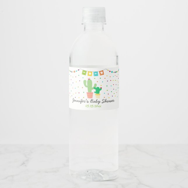 Fiesta Cactus Baby Shower Water Bottle Label (Front)