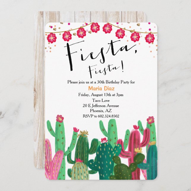 Fiesta Cactus Birthday Party Invitation (Front/Back)