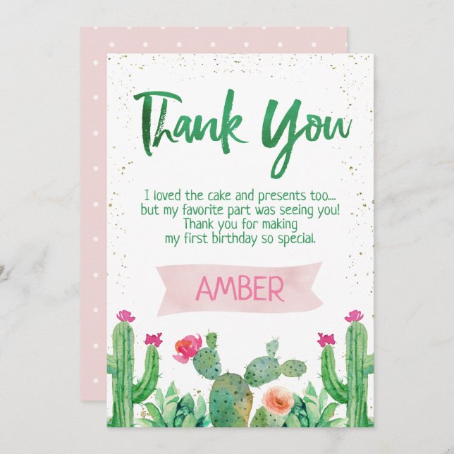 Fiesta Cactus Birthday Thank You  Card (Front/Back)