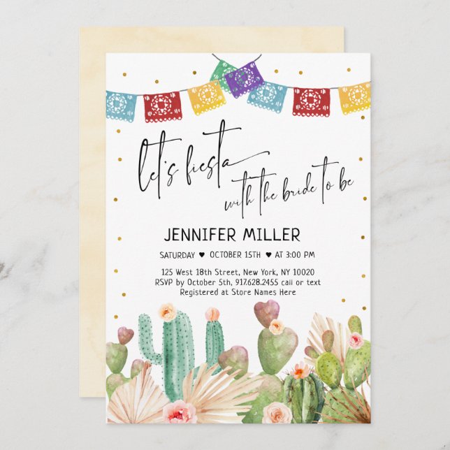 Fiesta Cactus Boho Bridal Shower Invitation (Front/Back)