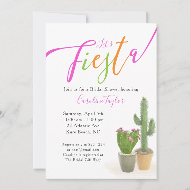 Fiesta Cactus Bright Pink Green Bridal Shower Invitation (Front)