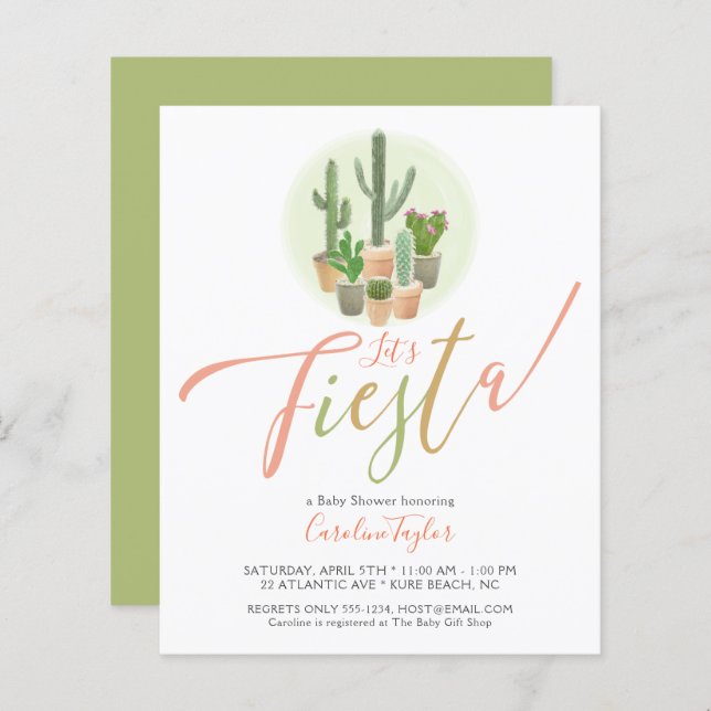 Fiesta Cactus Budget Baby Shower Invitation (Front/Back)