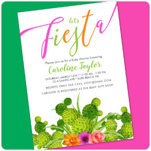 Fiesta Cactus Colourful Floral Baby Shower Invitation