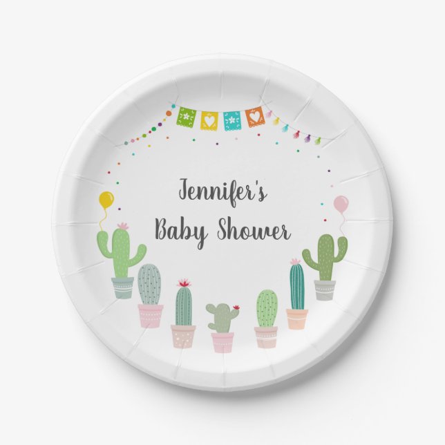 Fiesta Cactus Gender Neutral Baby Shower Paper Plate (Front)
