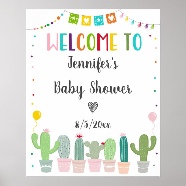 Fiesta Cactus Gender Neutral Baby Shower Welcome Poster (Front)