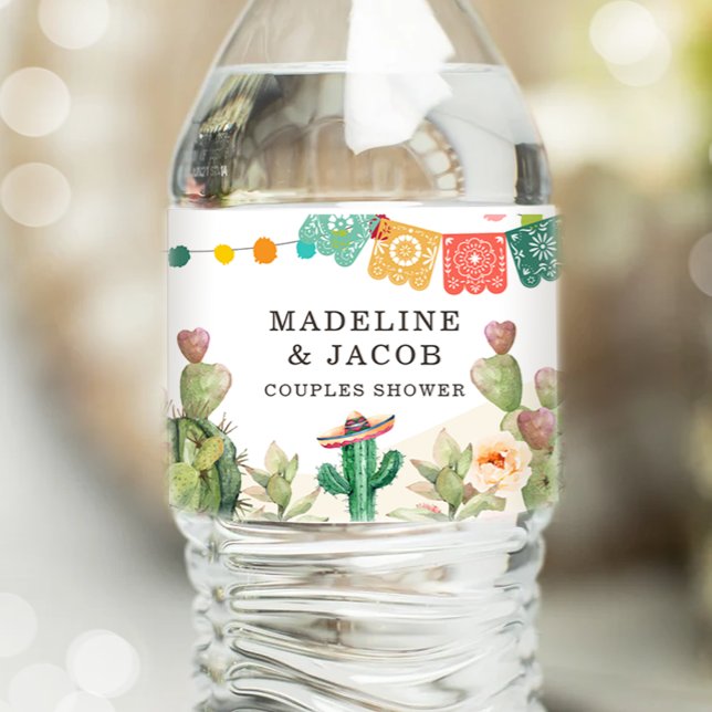 Fiesta Cactus Mexican Watercolor Succulent Shower Water Bottle Label (Creator Uploaded)