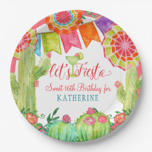 Fiesta Cactus Pink Sweet 16th Birthday Party Paper Plate