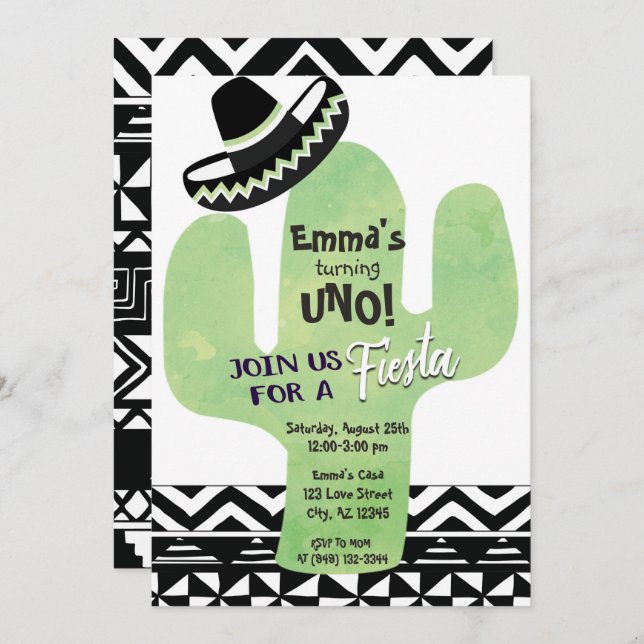 Fiesta Cactus Southwestern Birthday Party Invitation (Front/Back)