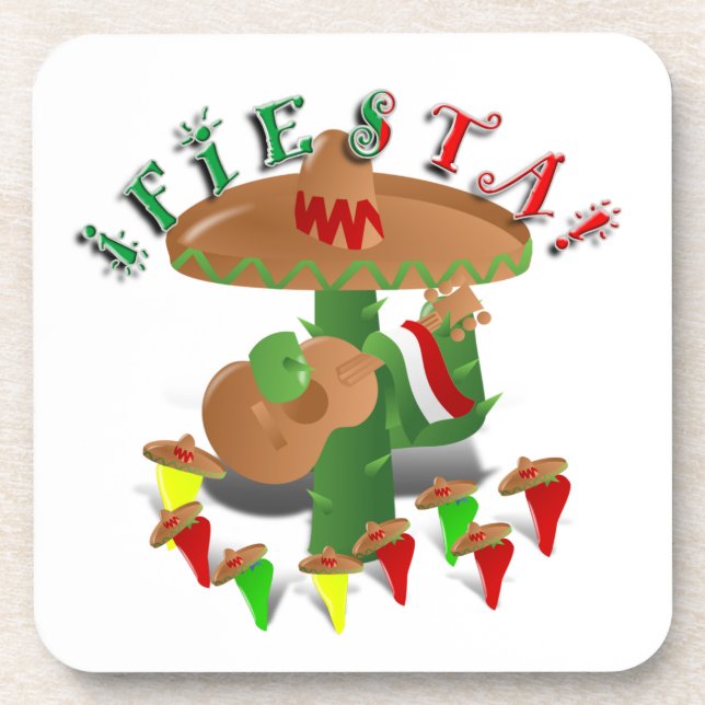 Fiesta Cactus w/Sombrero & Guitar Coaster (Front)