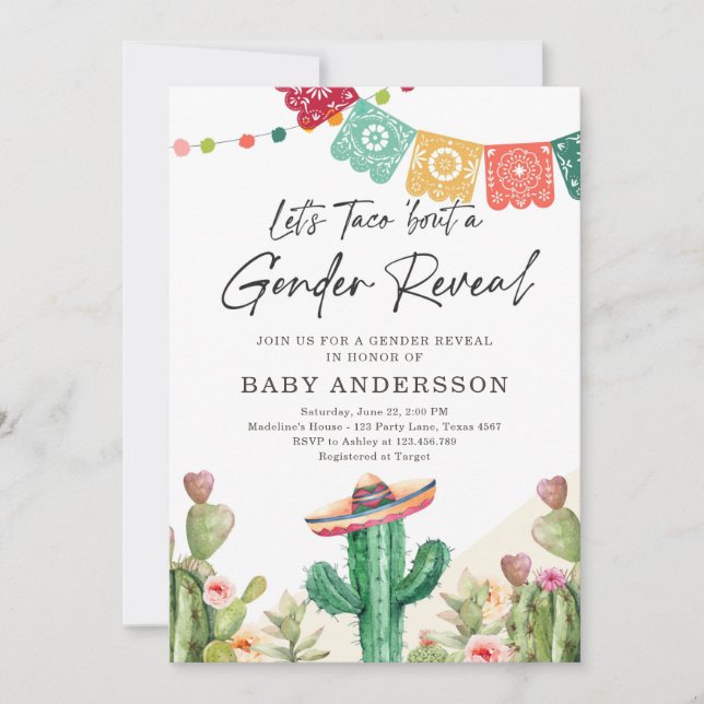 Fiesta Cactus Watercolor Baby Gender Reveal Party Invitation (Front)