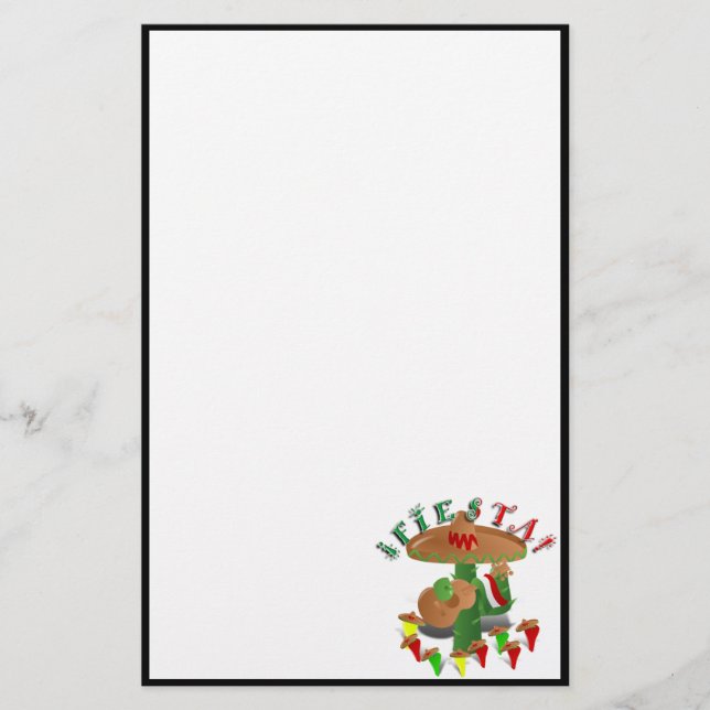 Fiesta Cactus with Guitar & Dancing Peppers Stationery (Front)