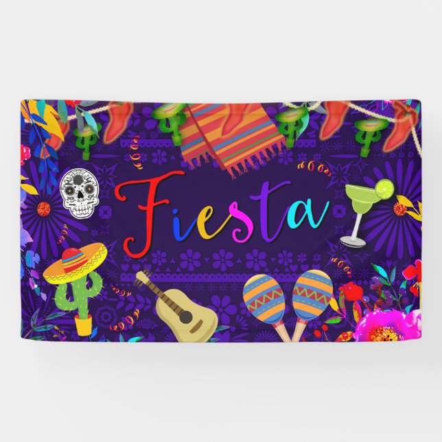 Fiesta Celebration Birthday Party Cinco De Mayo Banner (Horizontal)