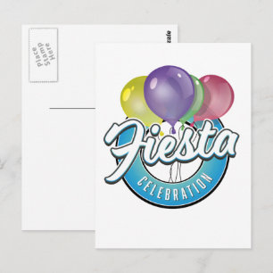 Fiesta Celebration retro blue logo Postcard
