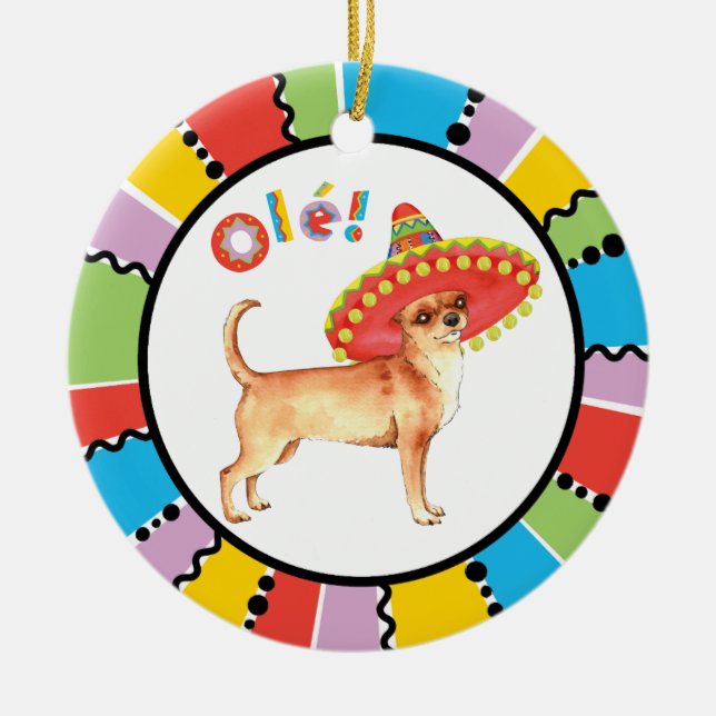 Fiesta Chihuahua Ceramic Tree Decoration (Front)