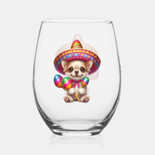Fiesta Chihuahua Personalised Stemless Wine Glass