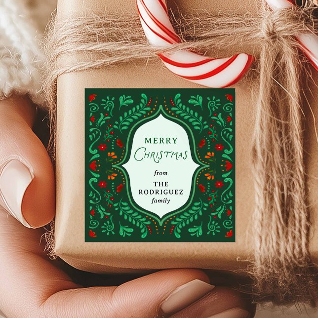 Fiesta Christmas Favor Sticker (Fiesta Christmas Square Favor Sticker)