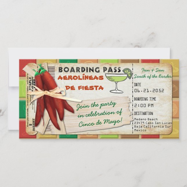 Fiesta Cinco De Mayo Boarding Pass Invitation (Front)