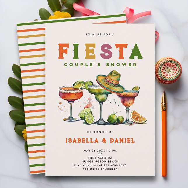 Fiesta Coed Colourful Tequila Wedding Couple Showe Invitation (fiesta coed couples wedding shower invitation jack jill mexico mexican couple tequila engagement)