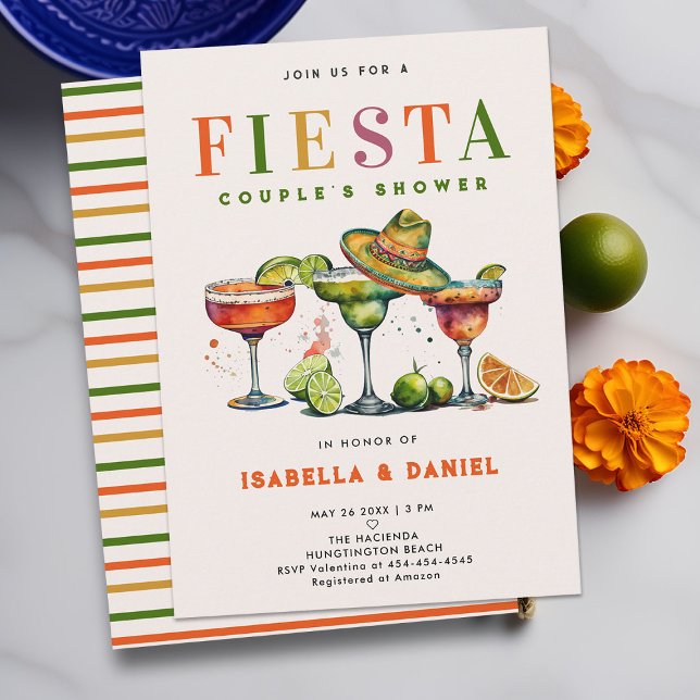 Fiesta Coed Jack and Jill Wedding Couple Shower Invitation (fiesta coed couples wedding shower invitation jack jill mexico mexican couple tequila colorful class)