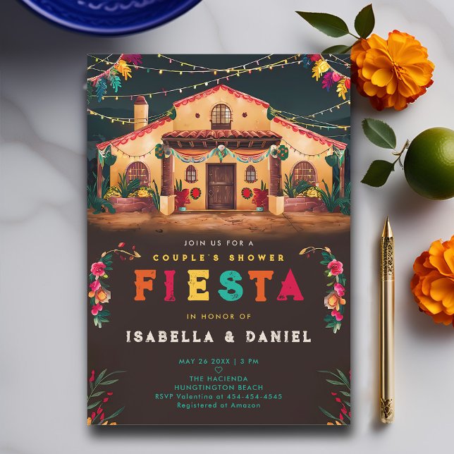 Fiesta Coed Mexican Hacienda Wedding Couple Shower Invitation (rancho mexican wedding couple shower invitation fiesta hacienda watercolor earthy brown elegant coed)