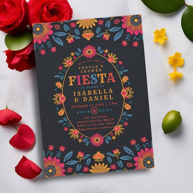 Fiesta Coed Mexican Rancho Wedding Couple Shower Invitation (rancho mexican wedding couple shower invitation fiesta hacienda watercolor flowers elegant jack jill)