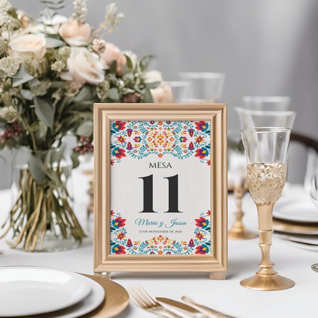 Fiesta Colorful Botanical Floral Spanish Wedding Table Number (Fiesta Colorful Botanical Floral Spanish Wedding Table Number)