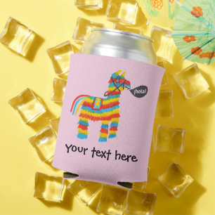 Fiesta Colorful Donkey Piñata says Hola CUSTOM   Can Cooler