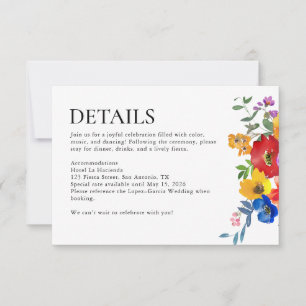 Fiesta Colorful Floral Mexico Wedding Details RSVP Card