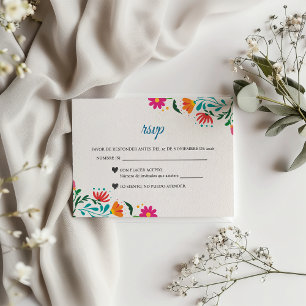 Fiesta Colorful Floral Modern Boda Spanish Wedding RSVP Card