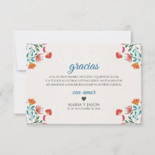 Fiesta Colorful Floral Modern Boda Spanish Wedding Thank You Card