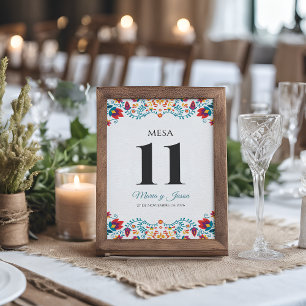 Fiesta Colorful Floral Spanish Wedding Table Number