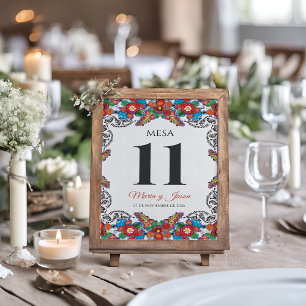 Fiesta Colorful Flowers Botanical Spanish Wedding Table Number