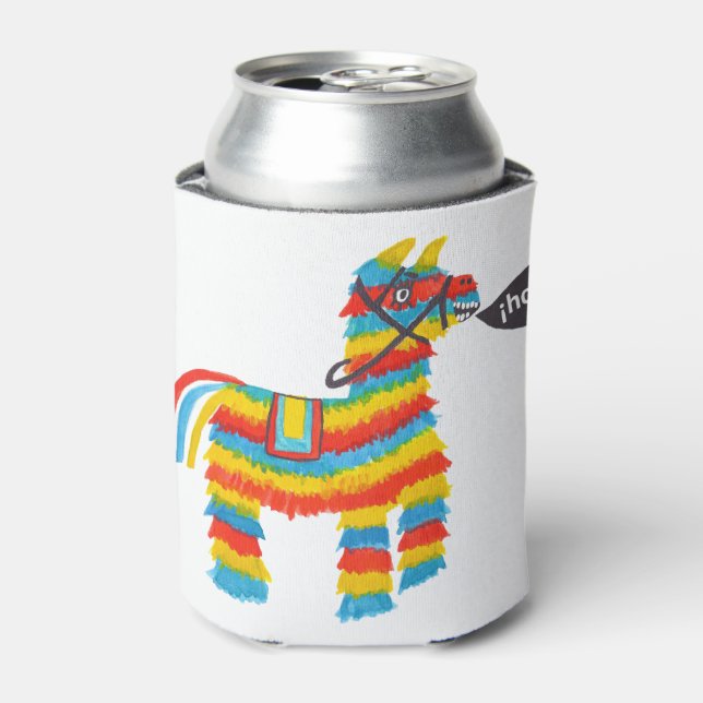 Fiesta colourful donkey piñata says hola can cooler (Can Front)