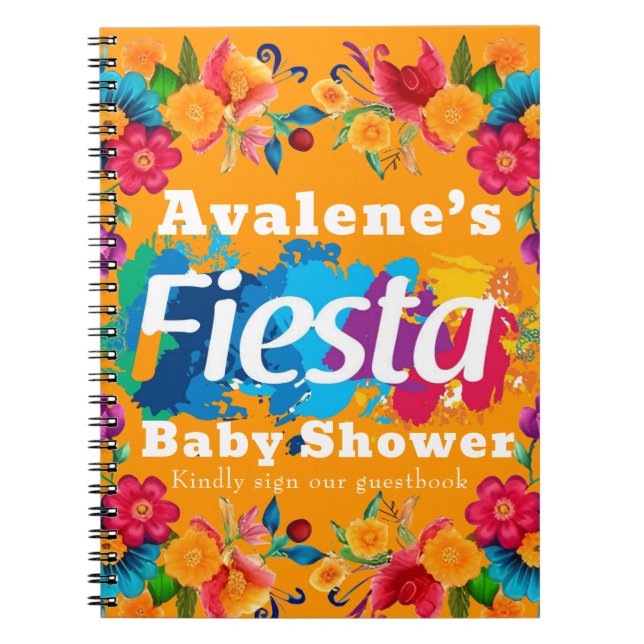 Fiesta Colourful Floral Baby Shower Guestbook Notebook (Front)