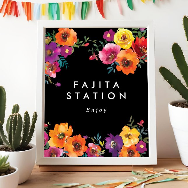 Fiesta Colourful Floral Black Food Station Sign (Creator Uploaded)