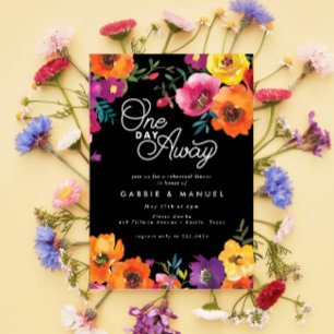 Fiesta Colourful Floral Black Rehearsal Dinner Invitation
