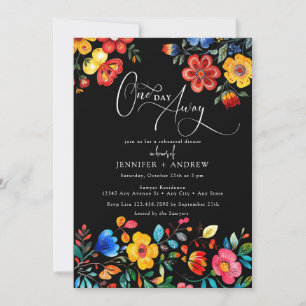 Fiesta Colourful Floral Black Rehearsal Dinner  Invitation