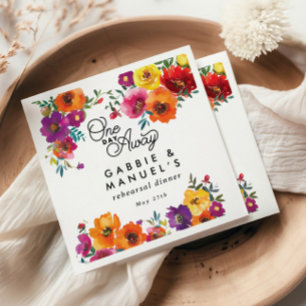 Fiesta Colourful Floral Black Rehearsal Dinner Napkin