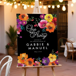 Fiesta Colourful Floral Black Rehearsal Dinner Sig Poster