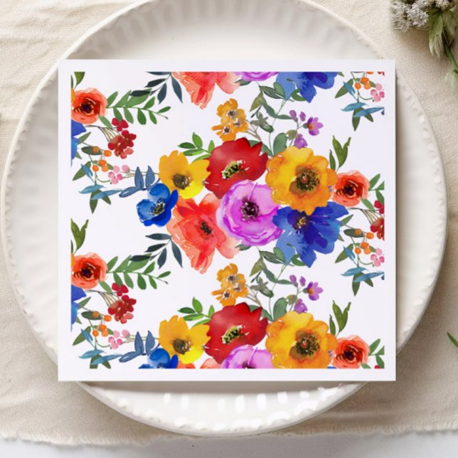 Fiesta Colourful Flower Mexican Wedding Engagement Napkin (Creator Uploaded)