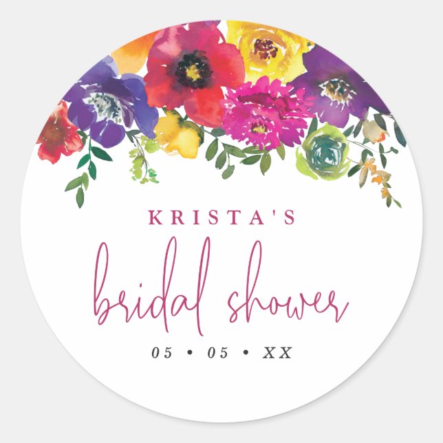 Fiesta Colourful Flowers Bridal Shower Classic Round Sticker (Front)