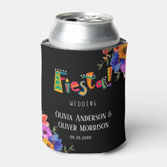 Fiesta Colourful Watercolor Floral Wedding Can Cooler (Can Front)