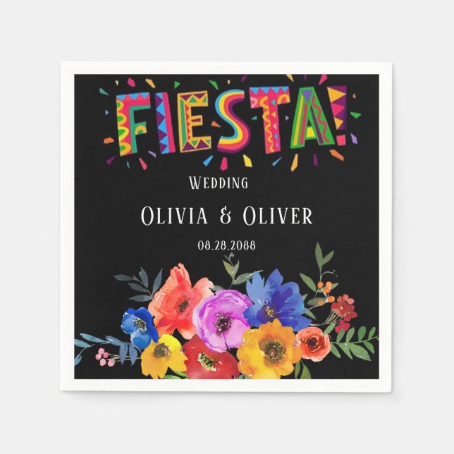 Fiesta Colourful Watercolor Floral Wedding Napkin (Front)