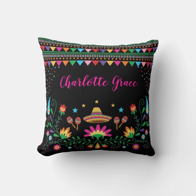Fiesta Confetti Pattern Mexican Floral Cushion (Front)