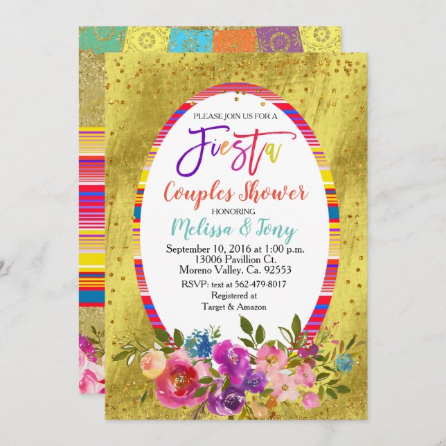 Fiesta Couple Shower Invitation Floral (Front/Back)