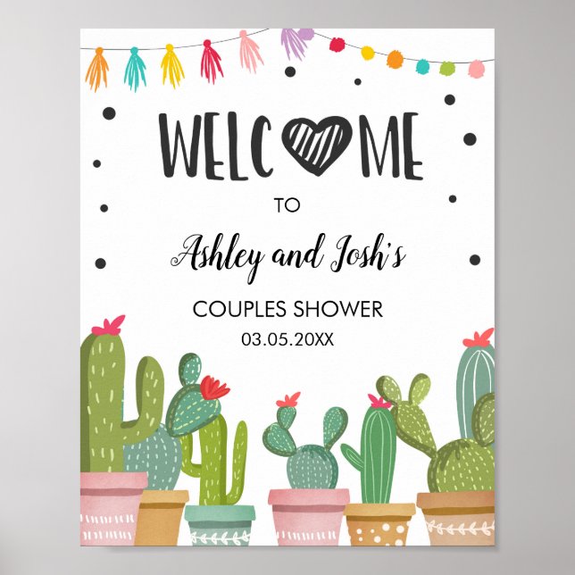 Fiesta Couples shower Cactus Bridal Welcome Sign (Front)